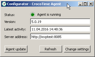 CrocoTime Agent Configurator main window